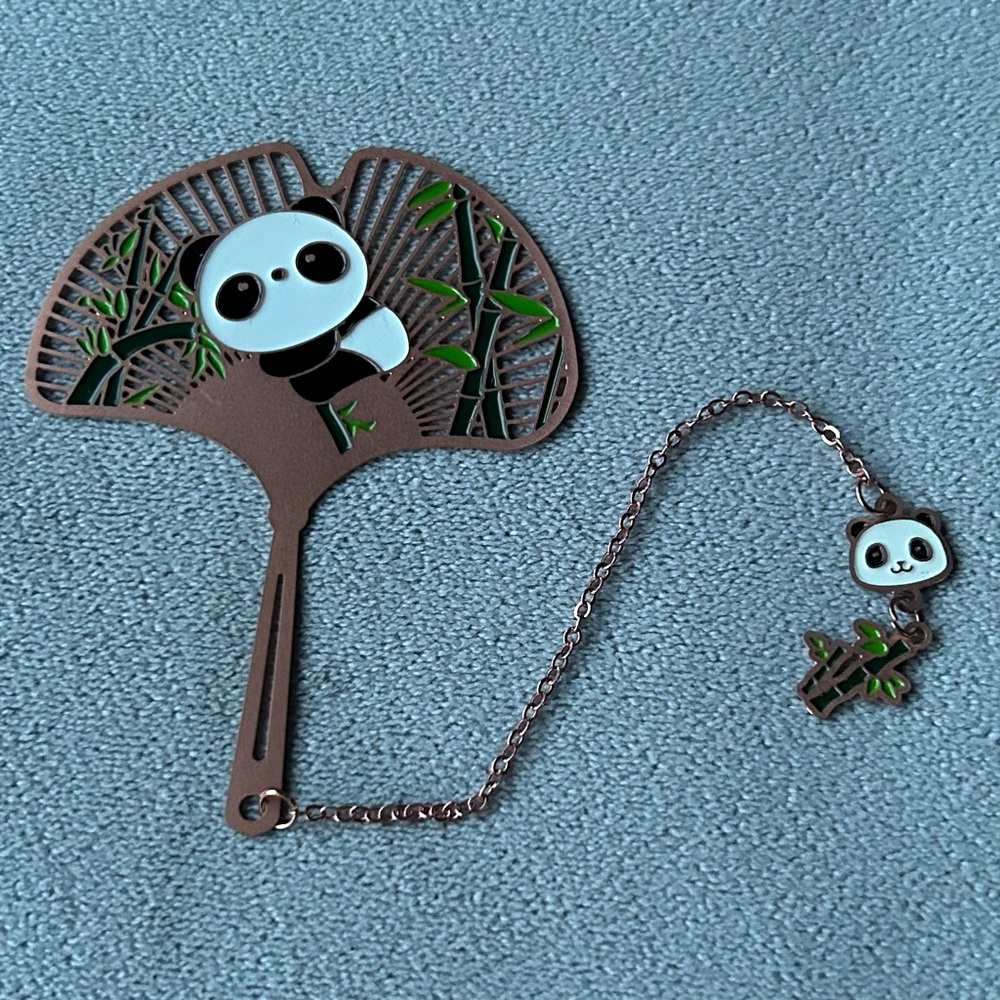 Panda with Bamboo Fan Shaped Bookmark ~ Panda and Bamboo Pendant Tassel ~ New!